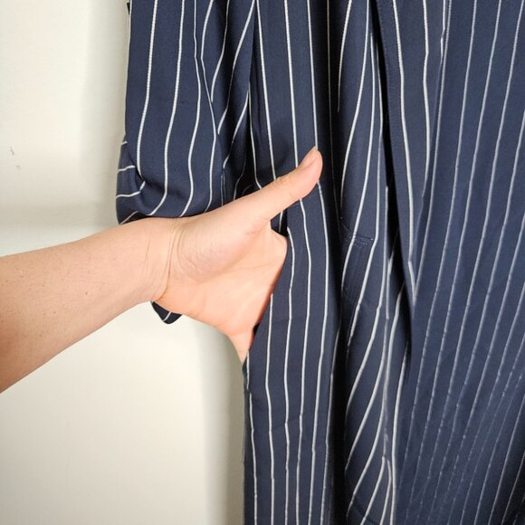 Aritzia Babaton New Kahlo Robe Sz XS Jacket Duster Pinstripe Navy Blue Corporate - Picture 7 of 15